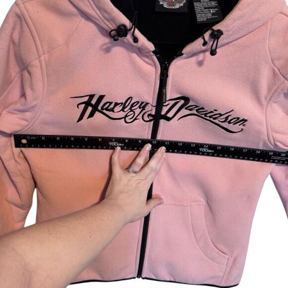 Harley Davidson- Soft Shell Zip Front Lightly Padded Pink Hoodie Jacket, M - Picture 9 of 14